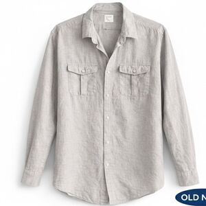 Old Navy Linen Long Sleeve Button Down Shirt Tan/Beige Neutral Men’s Large